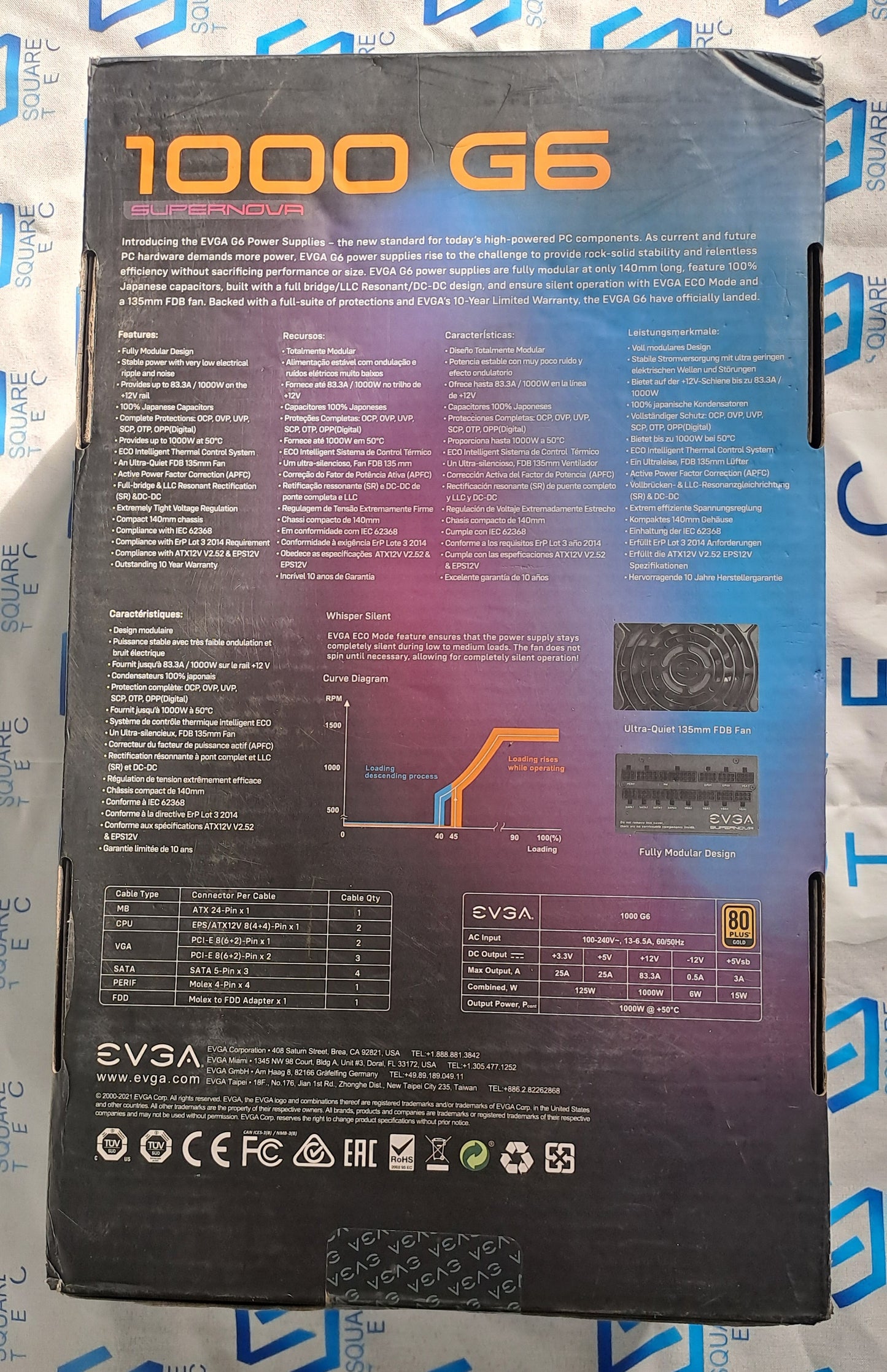 POWER SUPPLY EVGA 1000 G6 GOLD +80